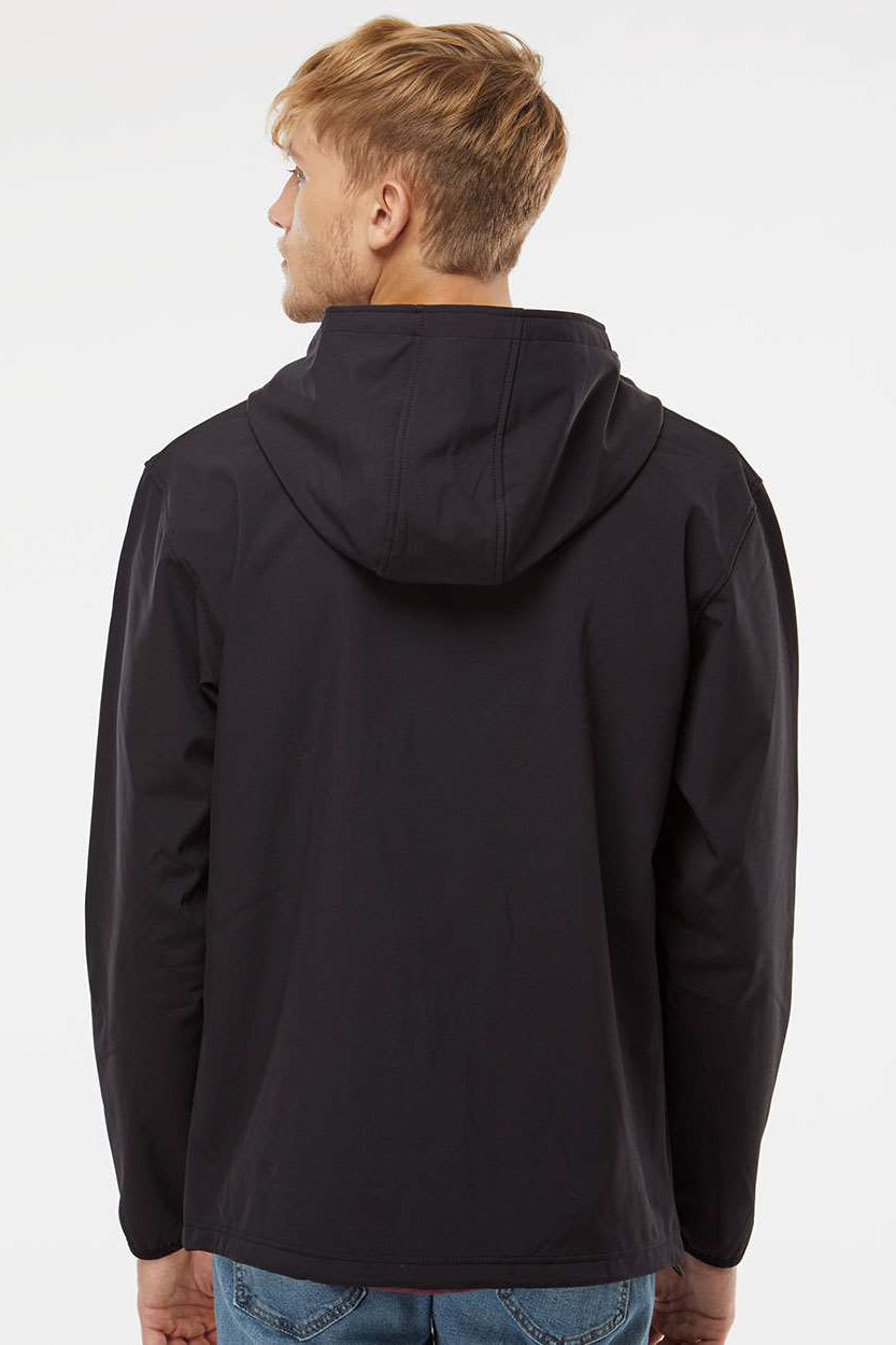 Independent Trading Company EXP35SSZ Mens Poly Tech Full Zip Waterproof Soft Shell Hooded Jacket Black Model Back