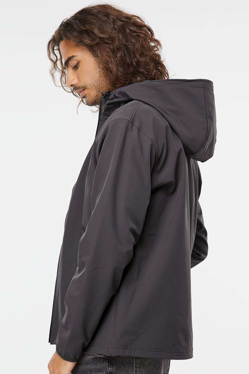 Independent Trading Company EXP35SSZ Mens Poly Tech Full Zip Waterproof Soft Shell Hooded Jacket Graphite Grey Model Side