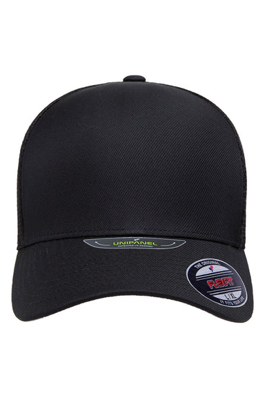 Flexfit Hats 5511UP Mens UniPanel Stretch Fit Hat Black Flat Front