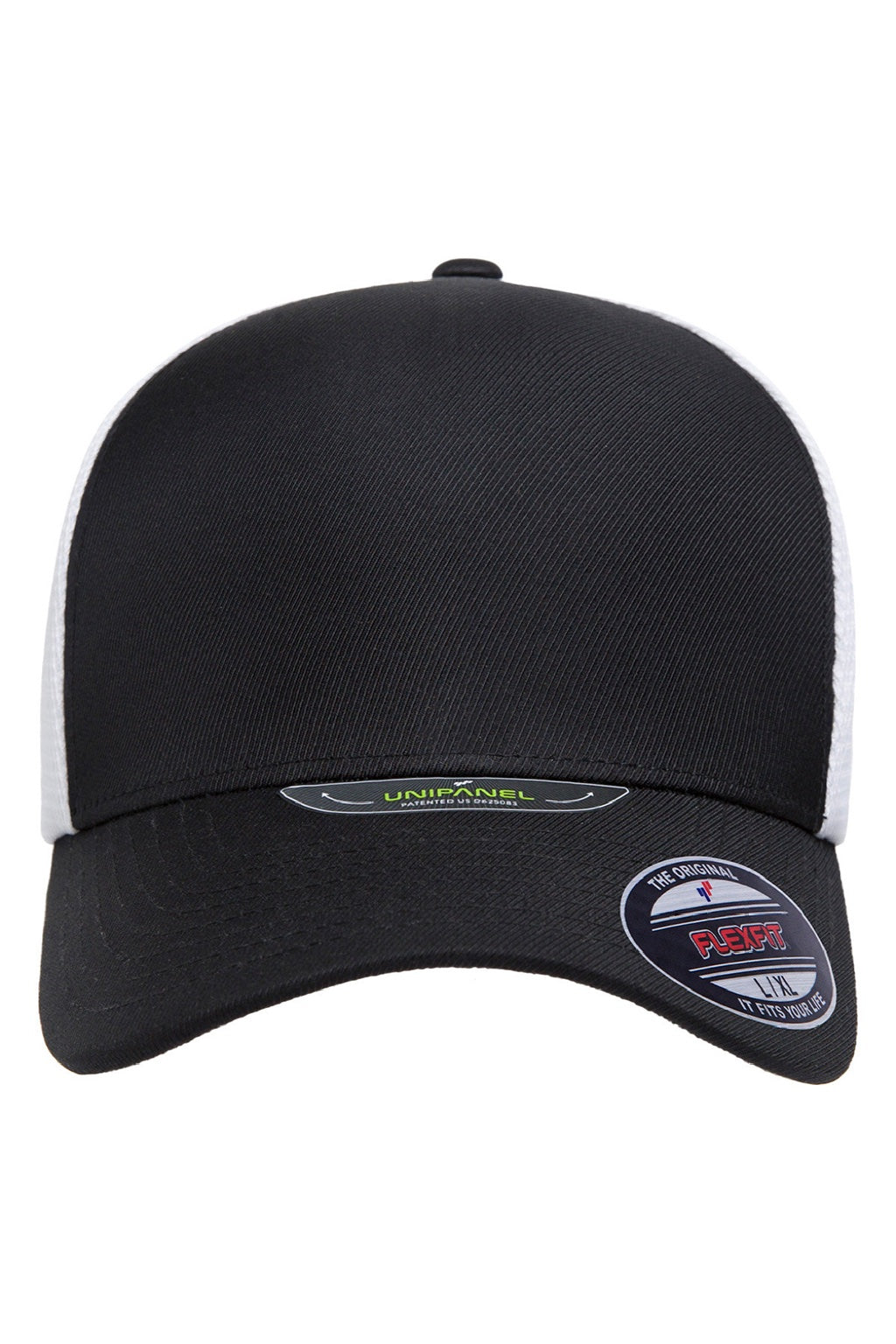 Flexfit Hats 5511UP Mens UniPanel Stretch Fit Hat Black/White Flat Front