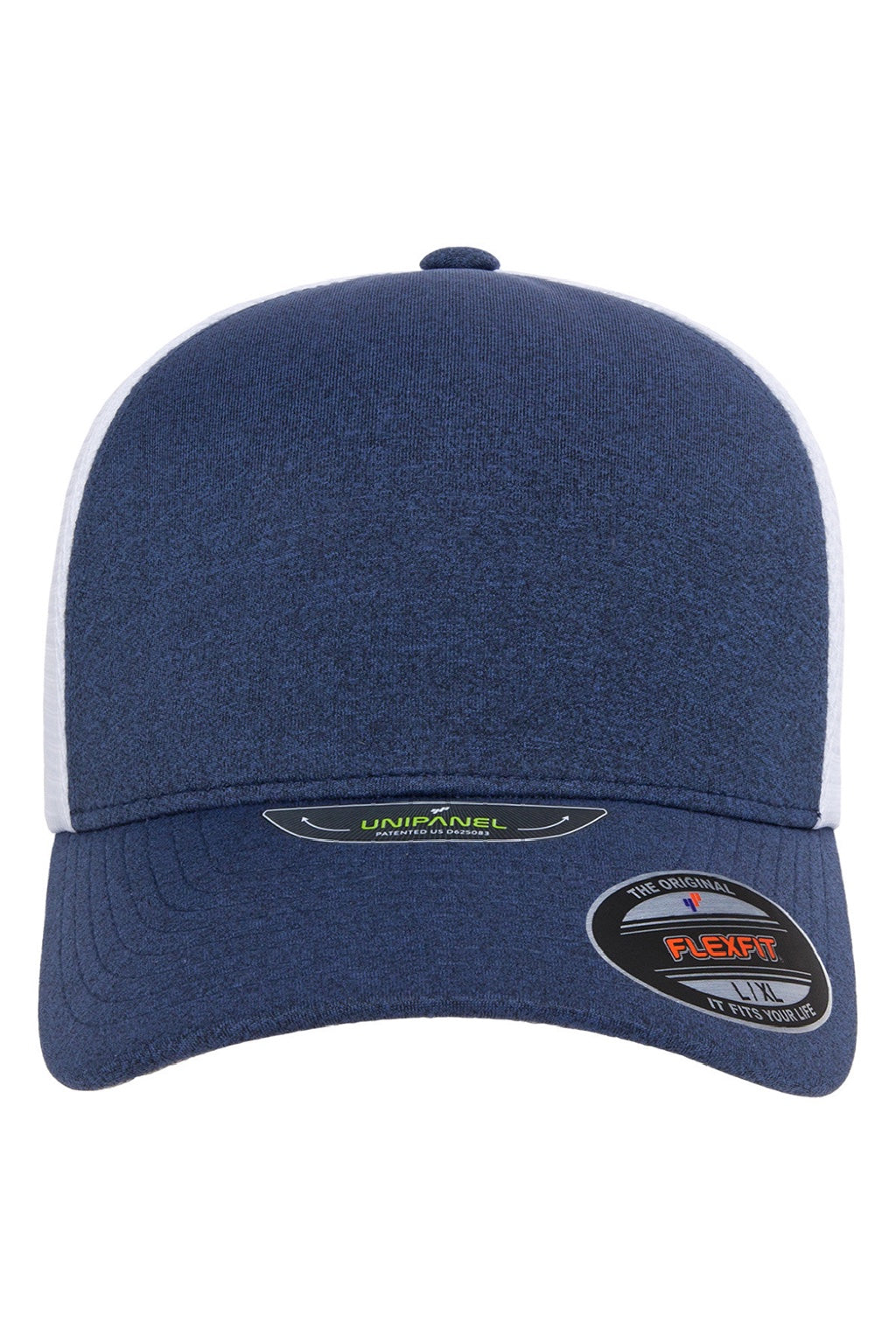 Flexfit Hats 5511UP Mens UniPanel Stretch Fit Hat Navy Blue Melange/White Flat Front