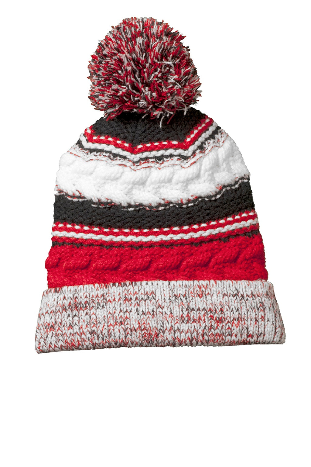 Sport-Tek Hats STC21 Pom Pom Team Beanie True Red/Black/White Flat Front