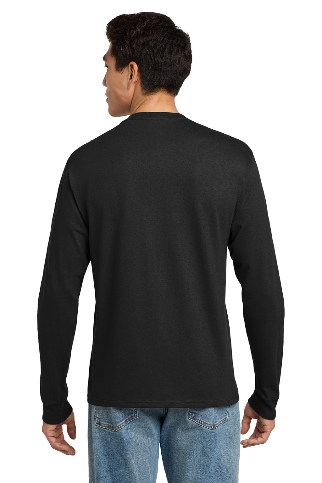 Hanes 5586 Mens Authentic Long Sleeve Crewneck T-Shirt Black Model Back