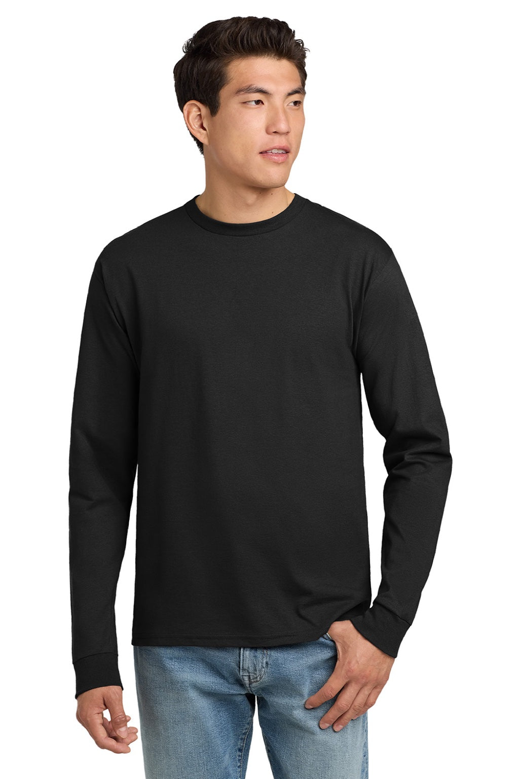 Hanes 5586 Mens Authentic Long Sleeve Crewneck T-Shirt Black Model Front