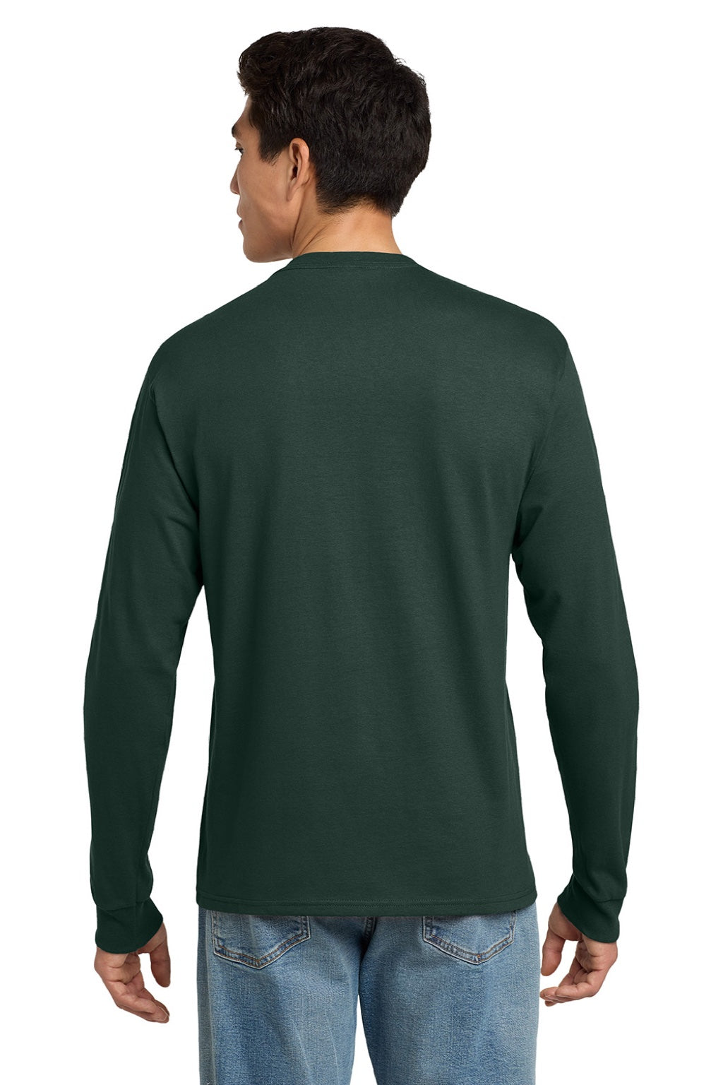 Hanes 5586 Mens Authentic Long Sleeve Crewneck T-Shirt Deep Forest Green Model Back