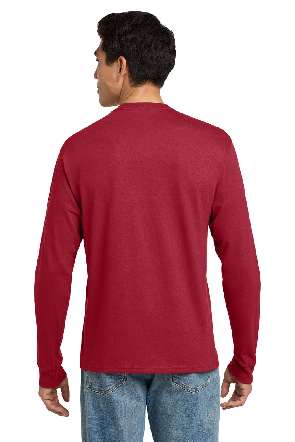 Hanes 5586 Mens Authentic Long Sleeve Crewneck T-Shirt Deep Red Model Back