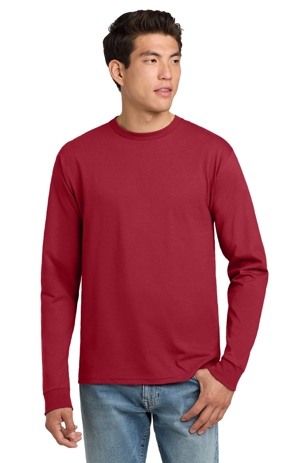 Hanes 5586 Mens Authentic Long Sleeve Crewneck T-Shirt Deep Red Model Front