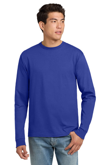 Hanes 5586 Mens Authentic Long Sleeve Crewneck T-Shirt Deep Royal Blue Model Front