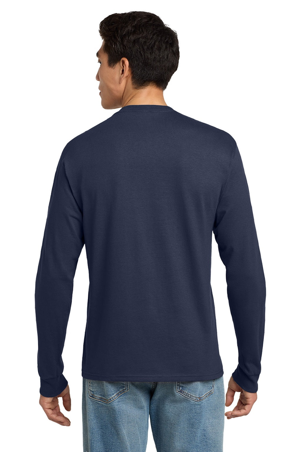 Hanes 5586 Mens Authentic Long Sleeve Crewneck T-Shirt Navy Blue Model Back