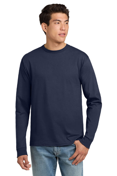 Hanes 5586 Mens Authentic Long Sleeve Crewneck T-Shirt Navy Blue Model Front