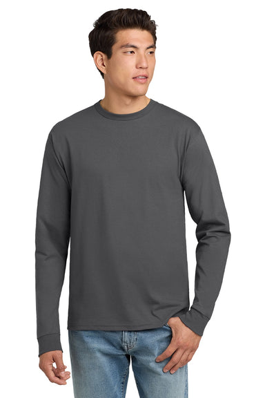 Hanes 5586 Mens Authentic Long Sleeve Crewneck T-Shirt Smoke Grey Model Front