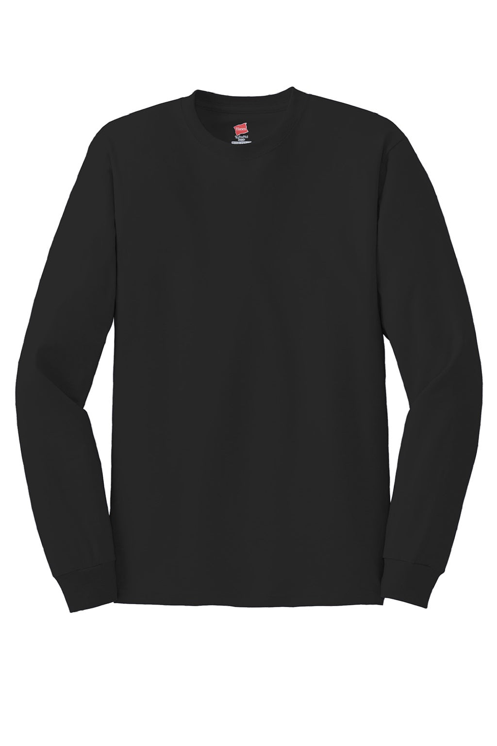 Hanes 5586 Mens Authentic Long Sleeve Crewneck T-Shirt Black Flat Front