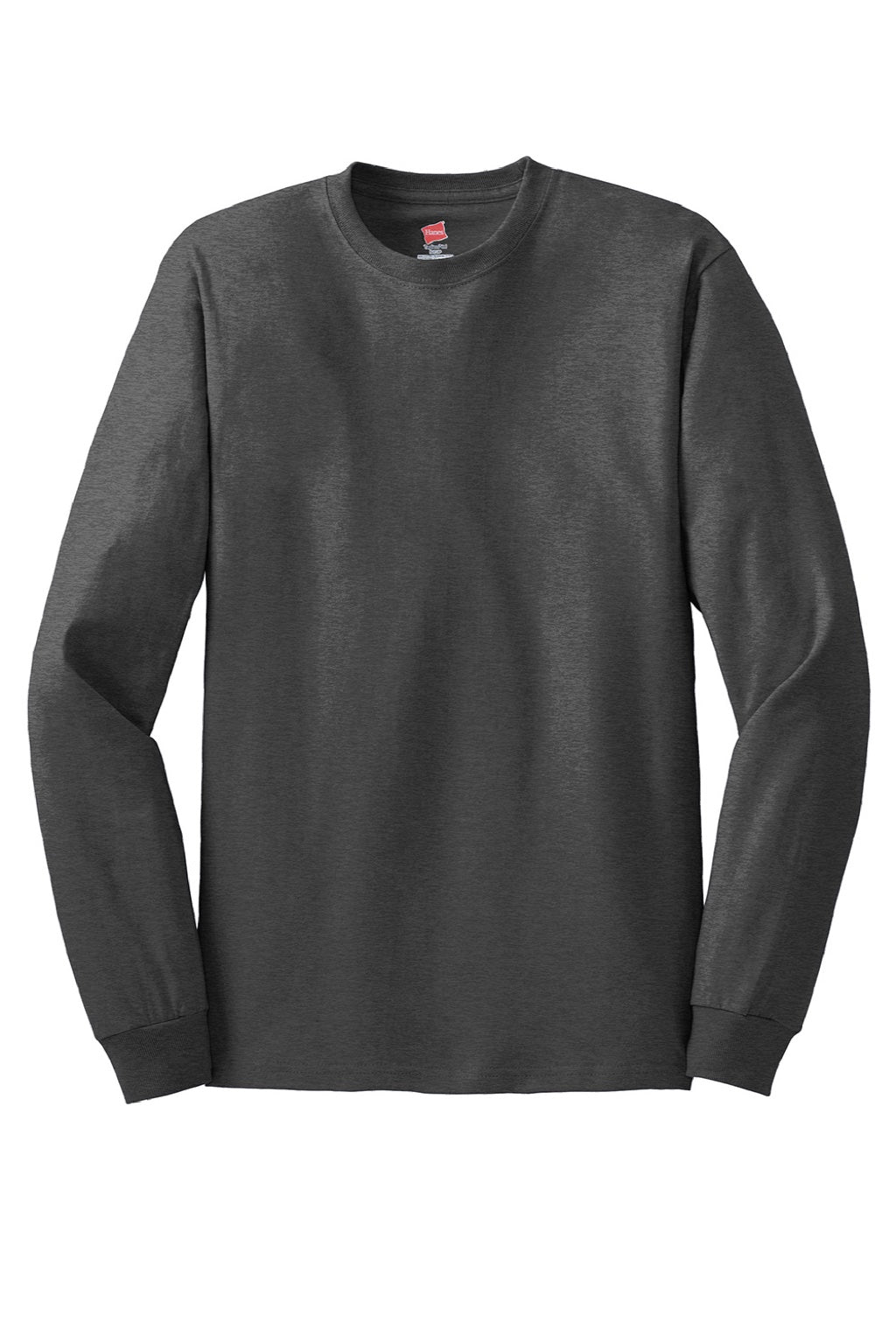 Hanes 5586 Mens Authentic Long Sleeve Crewneck T-Shirt Heather Charcoal Grey Flat Front