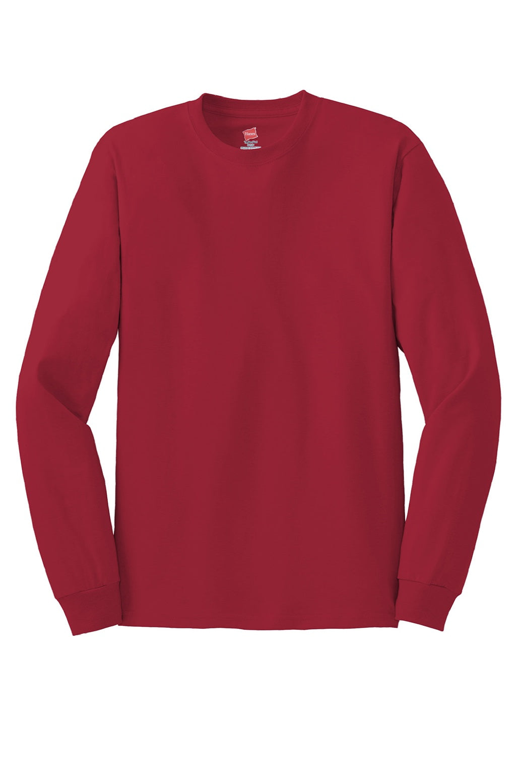 Hanes 5586 Mens Authentic Long Sleeve Crewneck T-Shirt Deep Red Flat Front