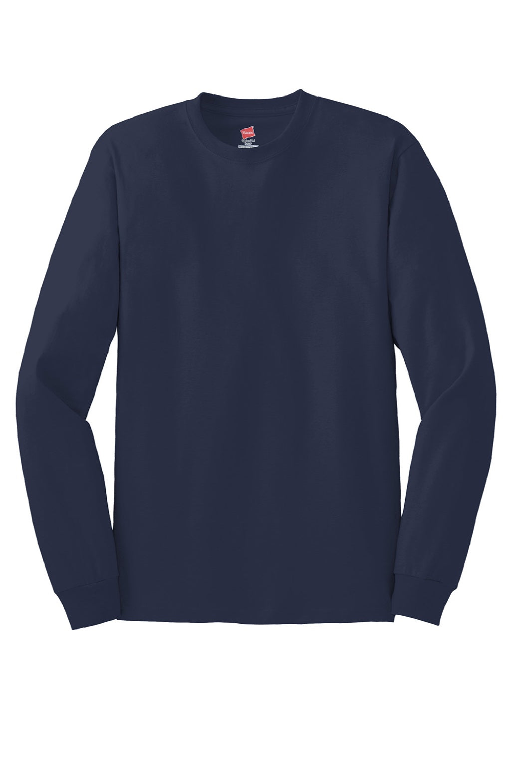 Hanes 5586 Mens Authentic Long Sleeve Crewneck T-Shirt Navy Blue Flat Front