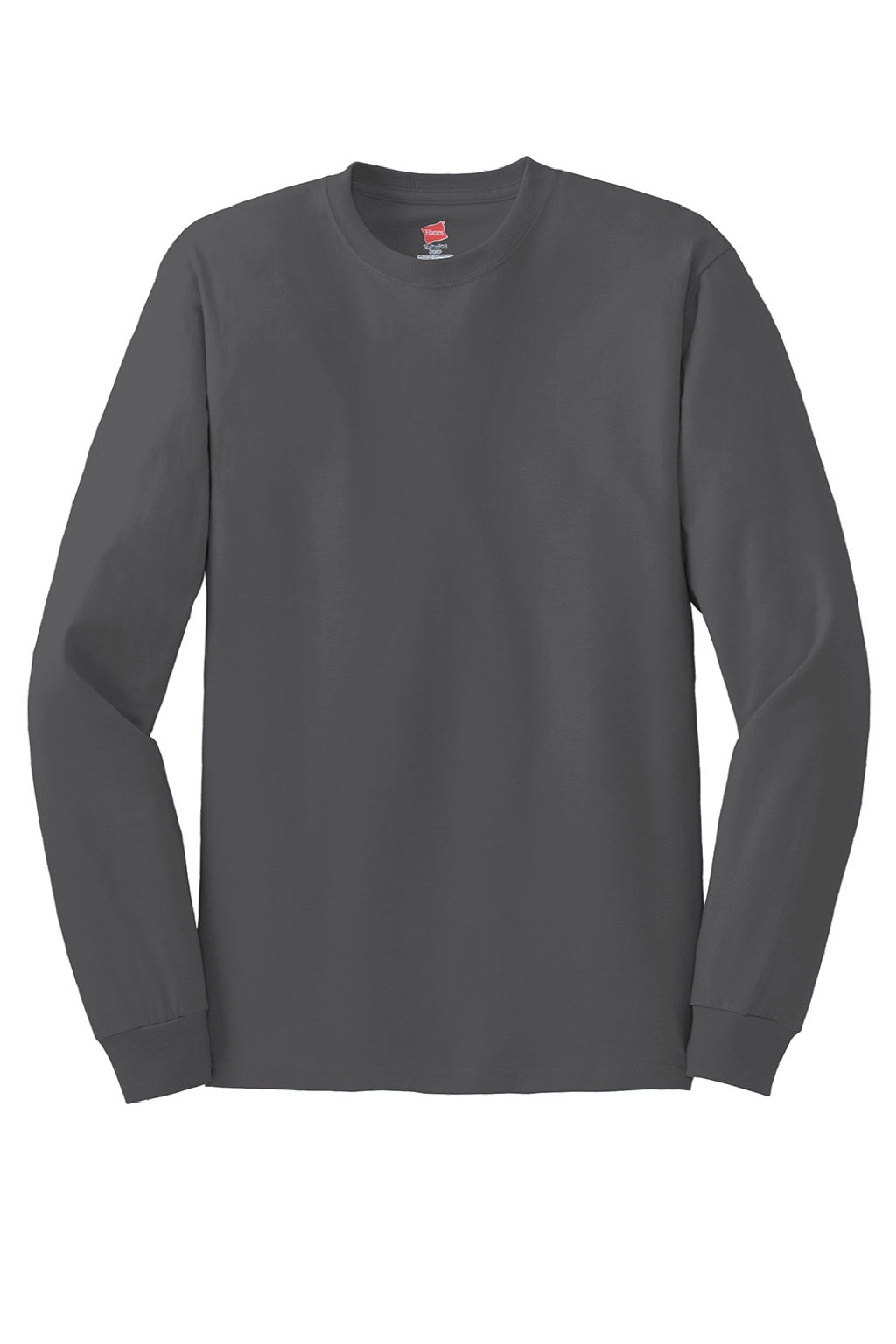 Hanes 5586 Mens Authentic Long Sleeve Crewneck T-Shirt Smoke Grey Flat Front