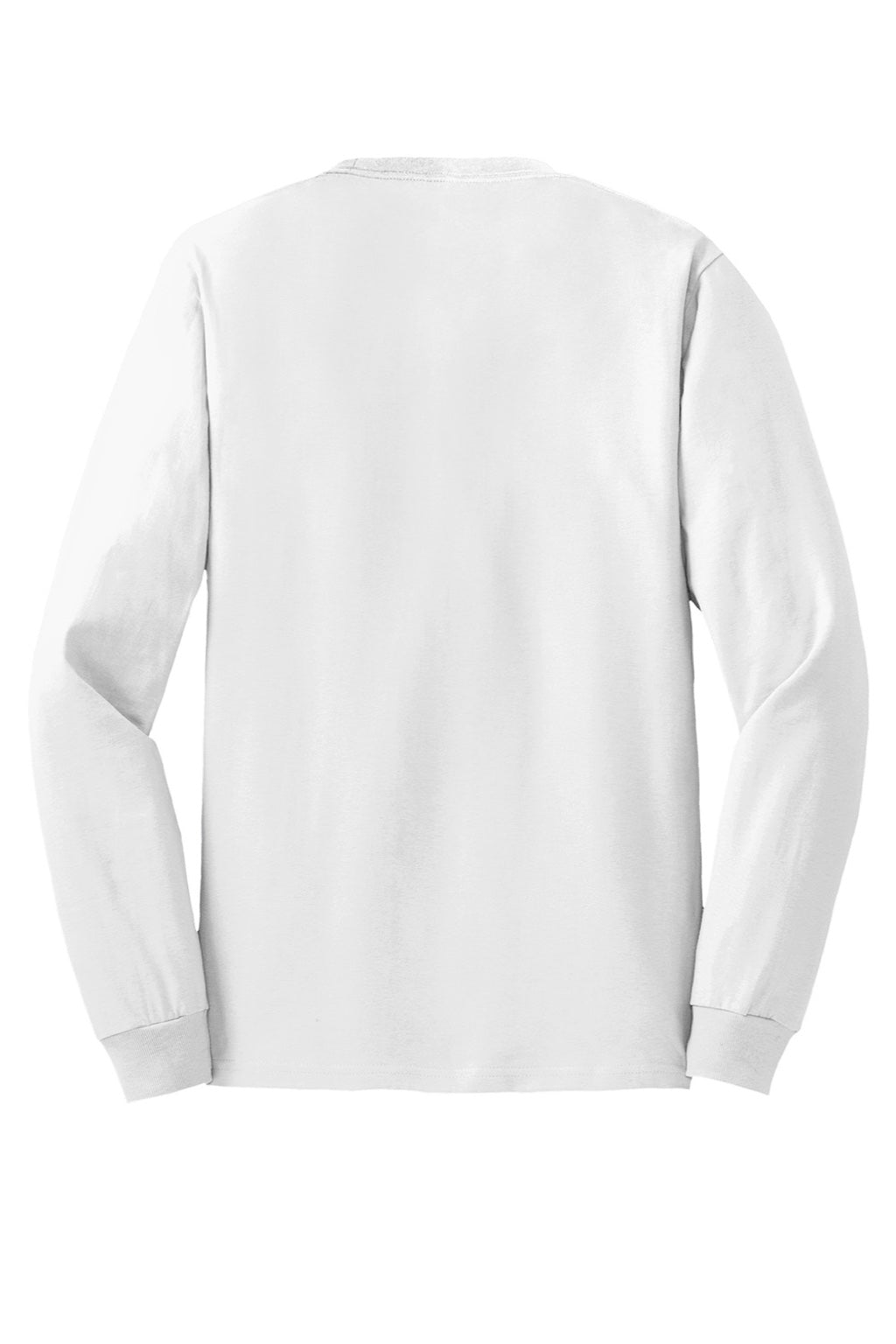 Hanes 5586 Mens Authentic Long Sleeve Crewneck T-Shirt White Flat Back