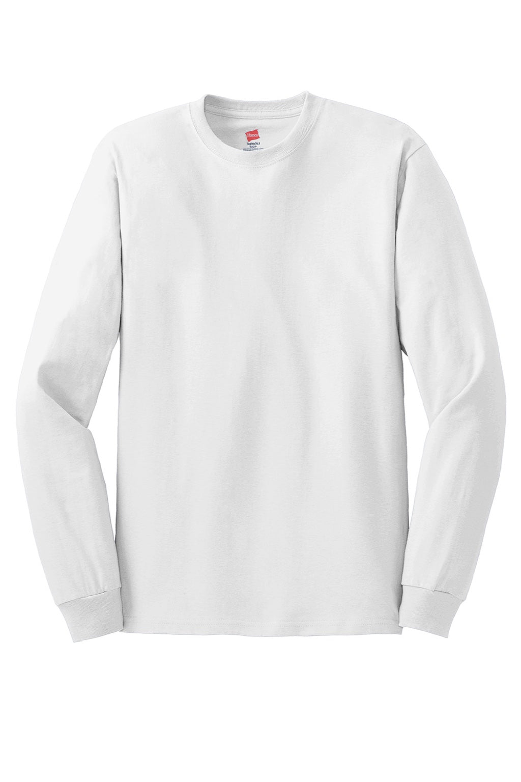 Hanes 5586 Mens Authentic Long Sleeve Crewneck T-Shirt White Flat Front