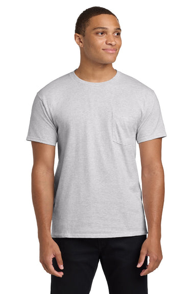 Hanes 5590 Mens Authentic Short Sleeve Crewneck T-Shirt w/ Pocket Ash Grey Model Front