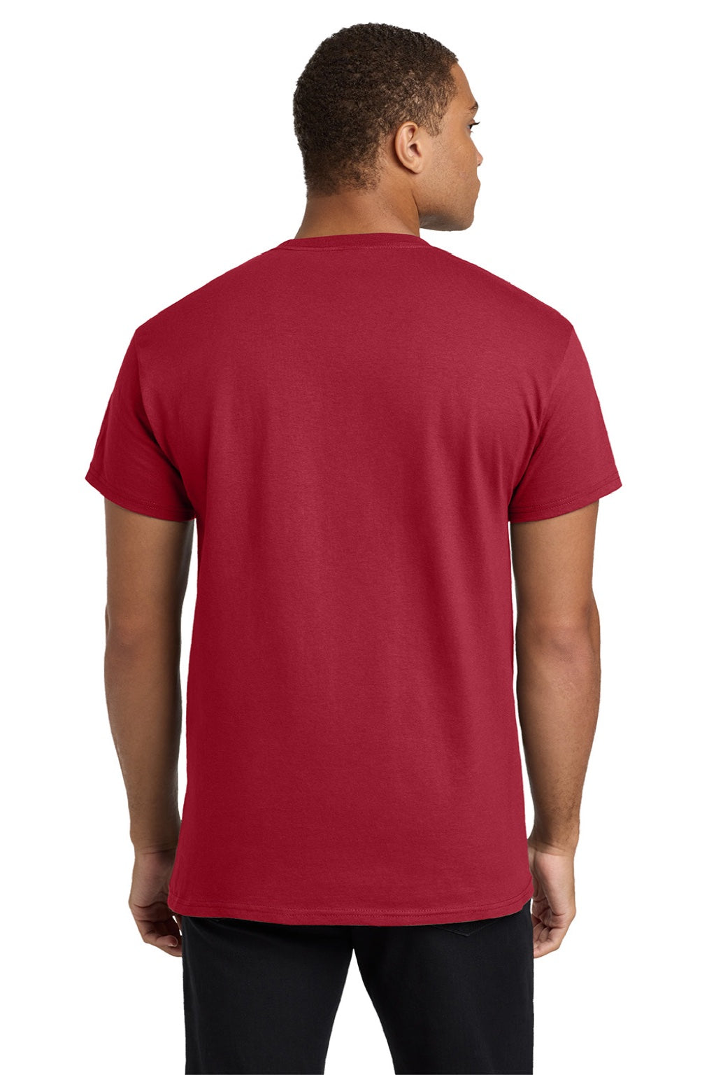 Hanes 5590 Mens Authentic Short Sleeve Crewneck T-Shirt w/ Pocket Deep Red Model Back