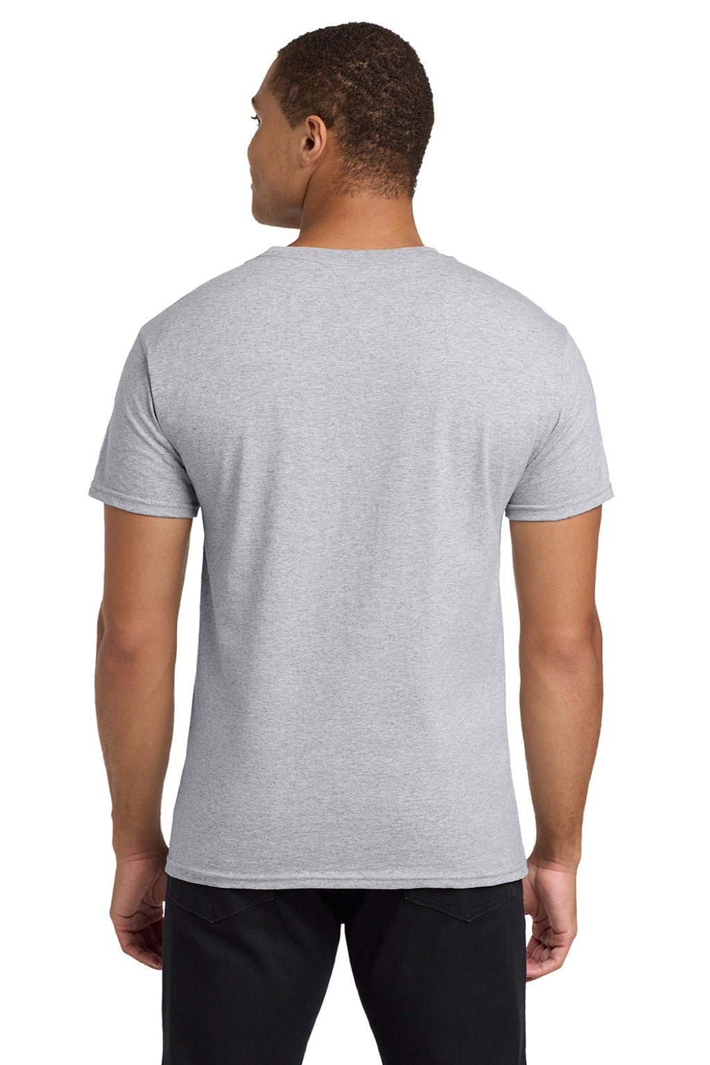 Hanes 5590 Mens Authentic Short Sleeve Crewneck T-Shirt w/ Pocket Light Steel Grey Model Back