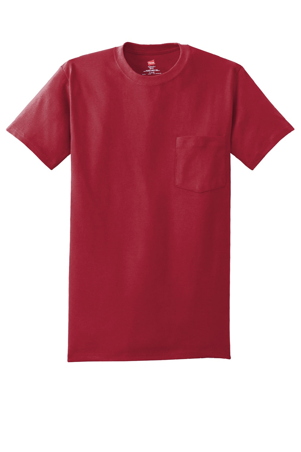 Hanes 5590 Mens Authentic Short Sleeve Crewneck T-Shirt w/ Pocket Deep Red Flat Front