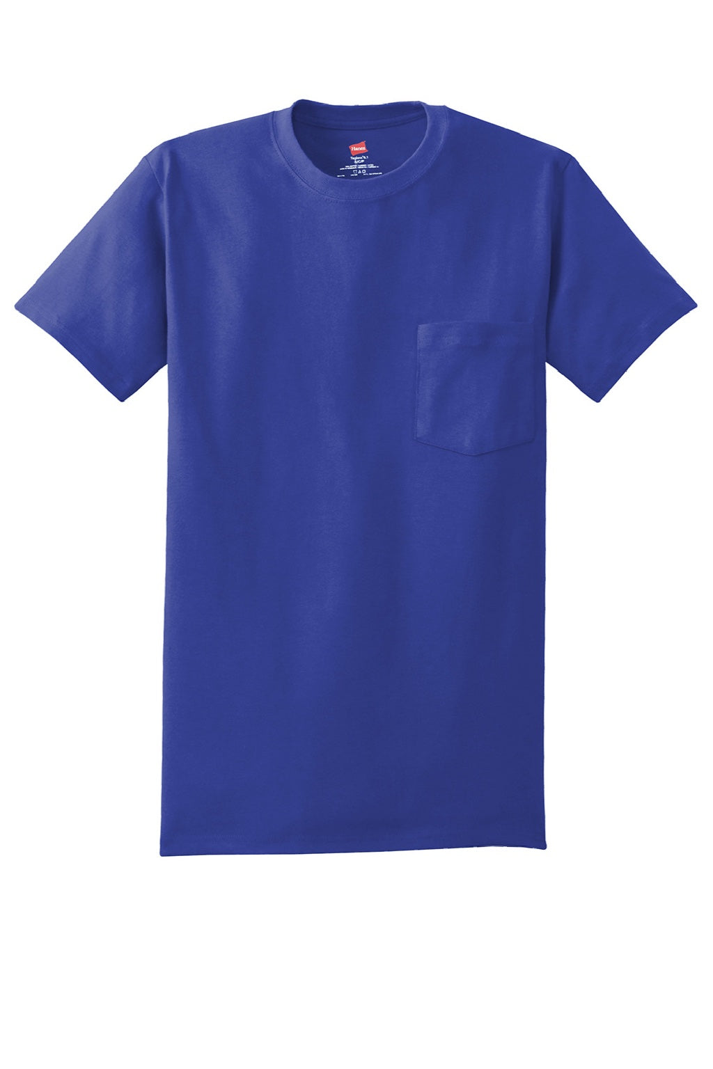 Hanes 5590 Mens Authentic Short Sleeve Crewneck T-Shirt w/ Pocket Deep Royal Blue Flat Front