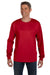 Hanes 5596 Mens Authentic Long Sleeve Crewneck T-Shirt w/ Pocket Deep Red Model Front