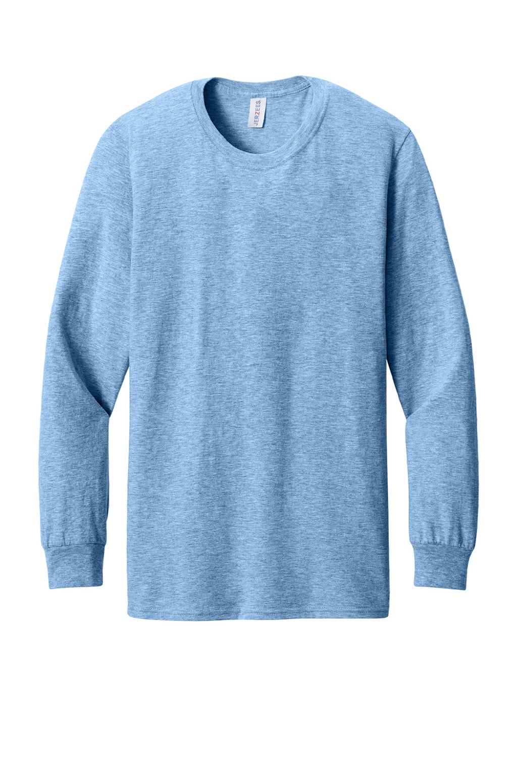 Jerzees 560LS Mens Premium Blend Moisture Wicking Long Sleeve Crewneck T-Shirt Heather Carolina Blue Flat Front