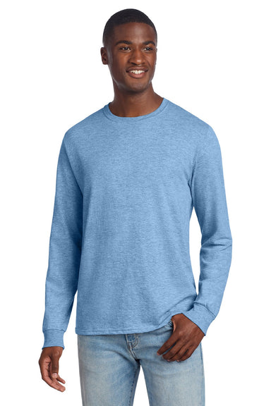 Jerzees 560LS Mens Premium Blend Moisture Wicking Long Sleeve Crewneck T-Shirt Heather Carolina Blue Model Front
