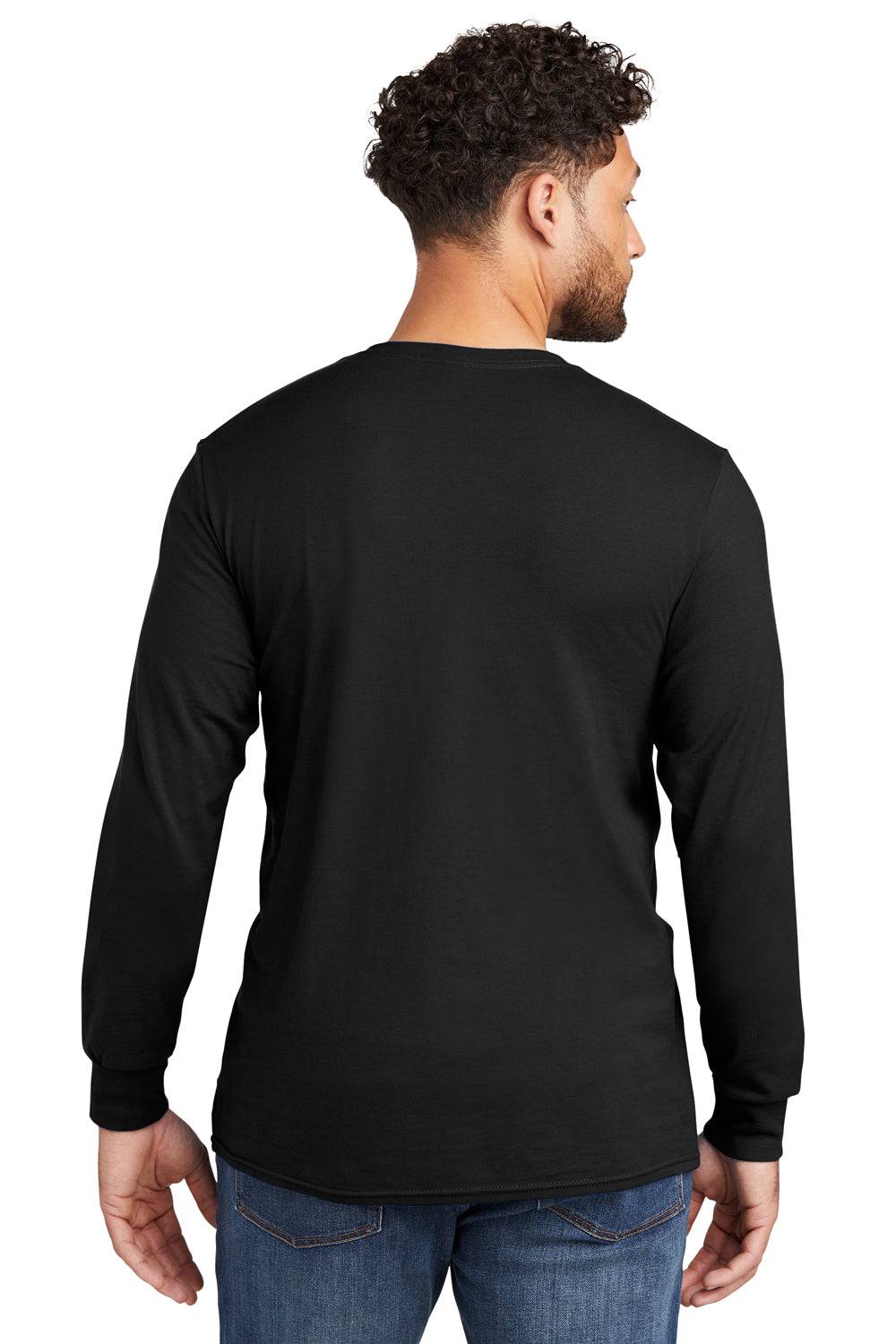 Jerzees 560LS Mens Premium Blend Moisture Wicking Long Sleeve Crewneck T-Shirt Black Ink Model Back