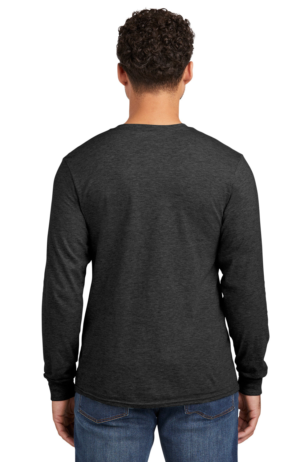 Jerzees 560LS Mens Premium Blend Moisture Wicking Long Sleeve Crewneck T-Shirt Heather Black Ink Model Back