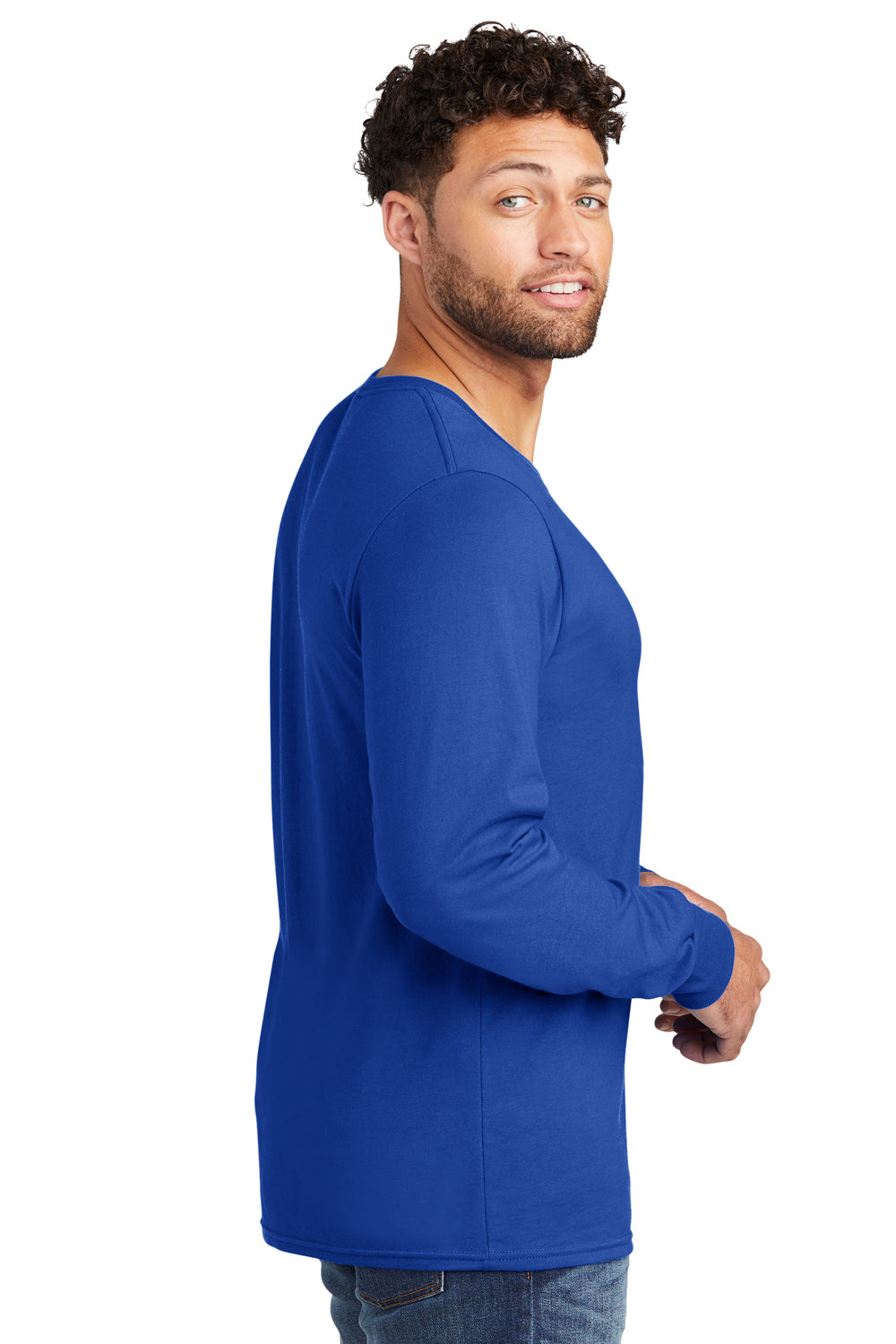 Jerzees 560LS Mens Premium Blend Moisture Wicking Long Sleeve Crewneck T-Shirt Royal Blue Model Side