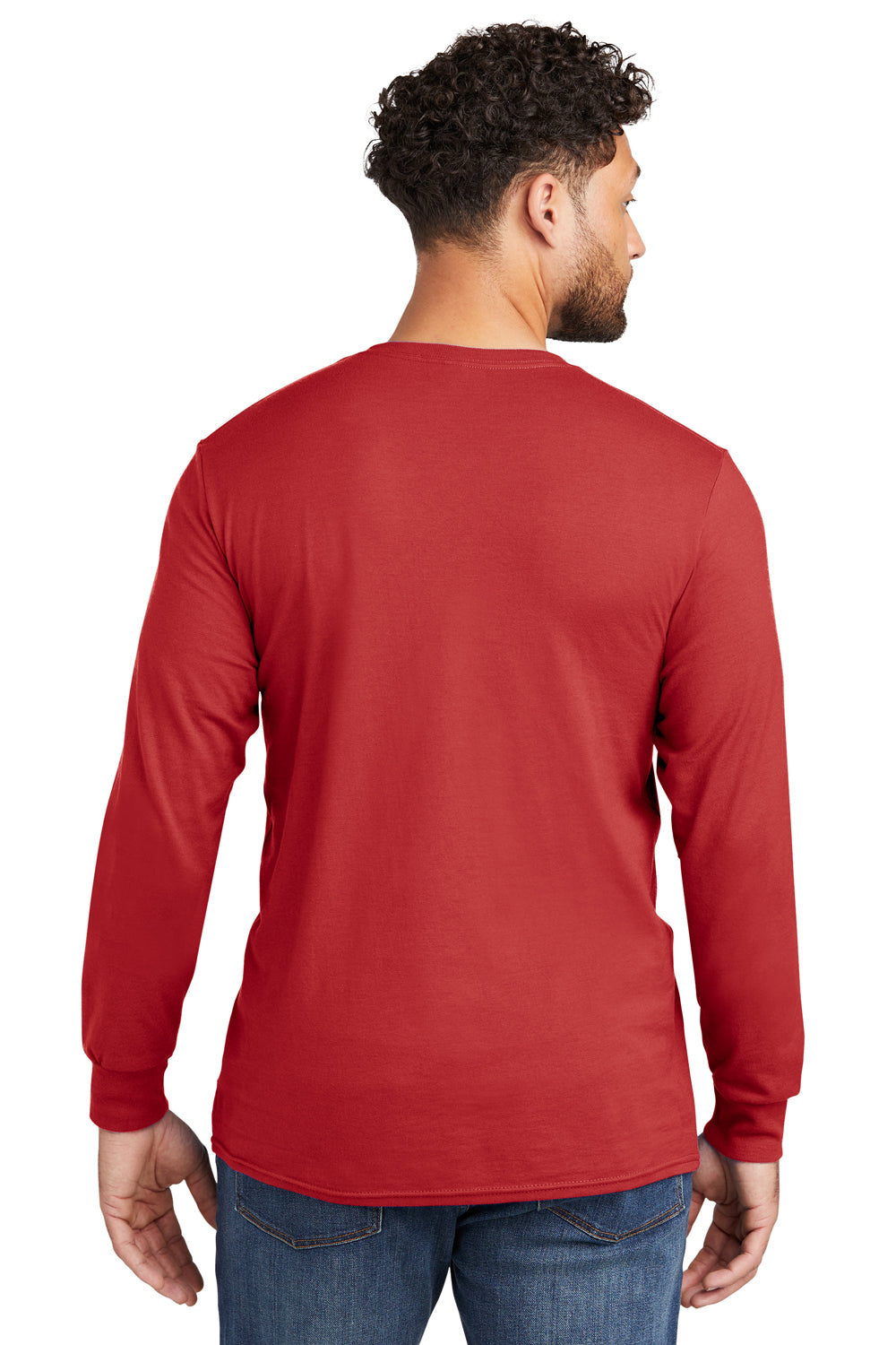 Jerzees 560LS Mens Premium Blend Moisture Wicking Long Sleeve Crewneck T-Shirt True Red Model Back