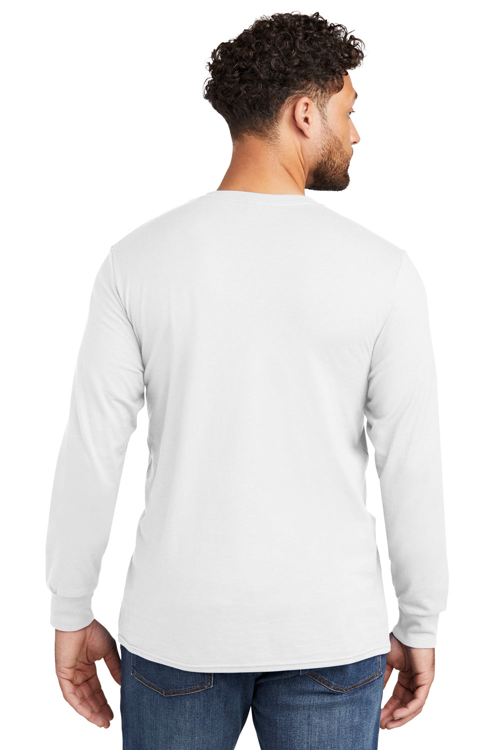 Jerzees 560LS Mens Premium Blend Moisture Wicking Long Sleeve Crewneck T-Shirt White Model Back