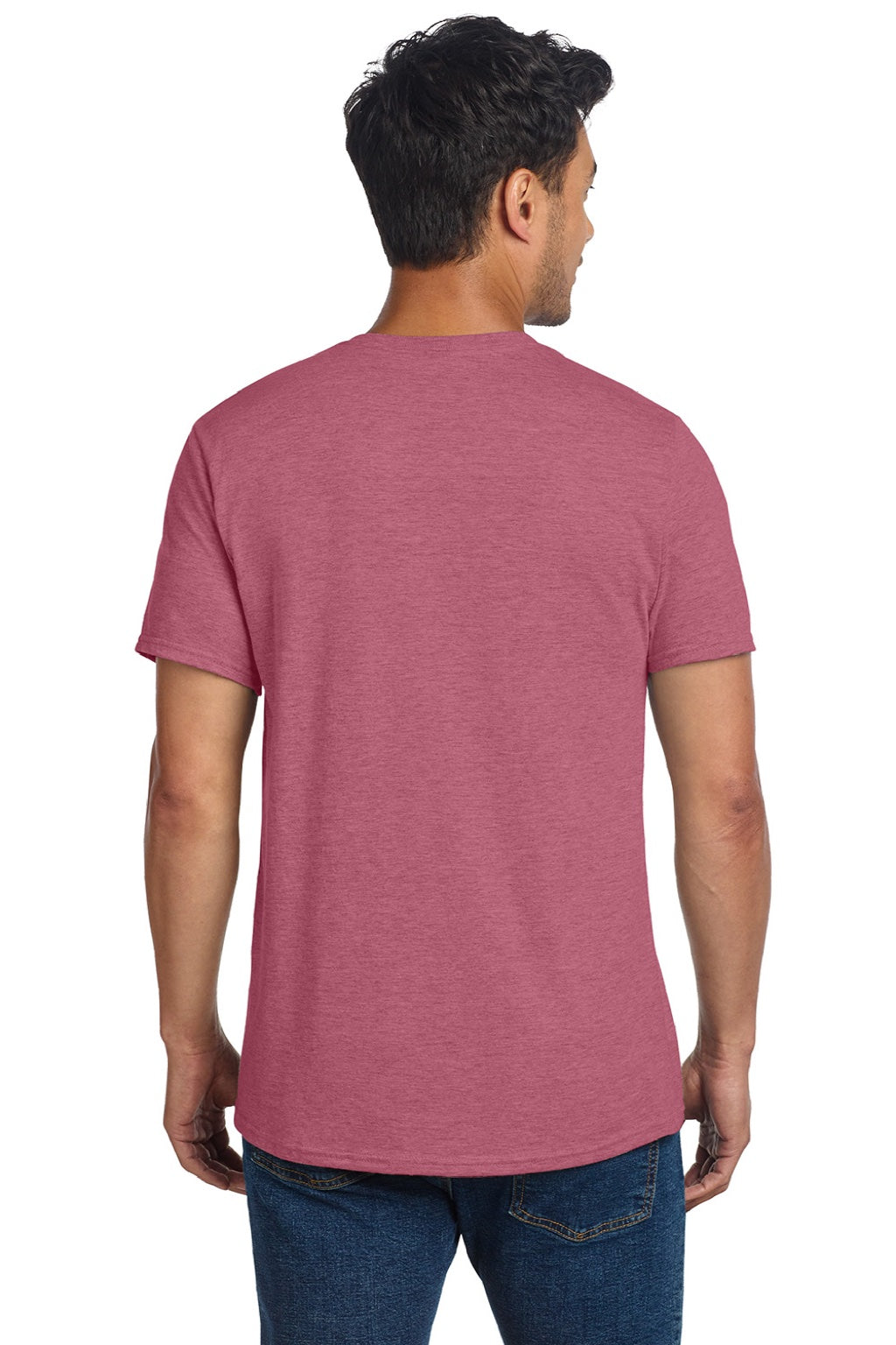 Jerzees 560MR/560M Mens Premium Blend Moisture Wicking Short Sleeve Crewneck T-Shirt Heather Raspberry Model Back
