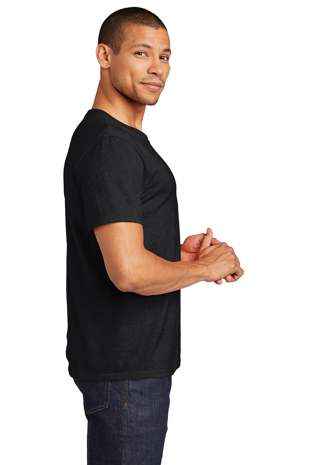 Jerzees 560MR/560M Mens Premium Blend Moisture Wicking Short Sleeve Crewneck T-Shirt Black Ink Model Side