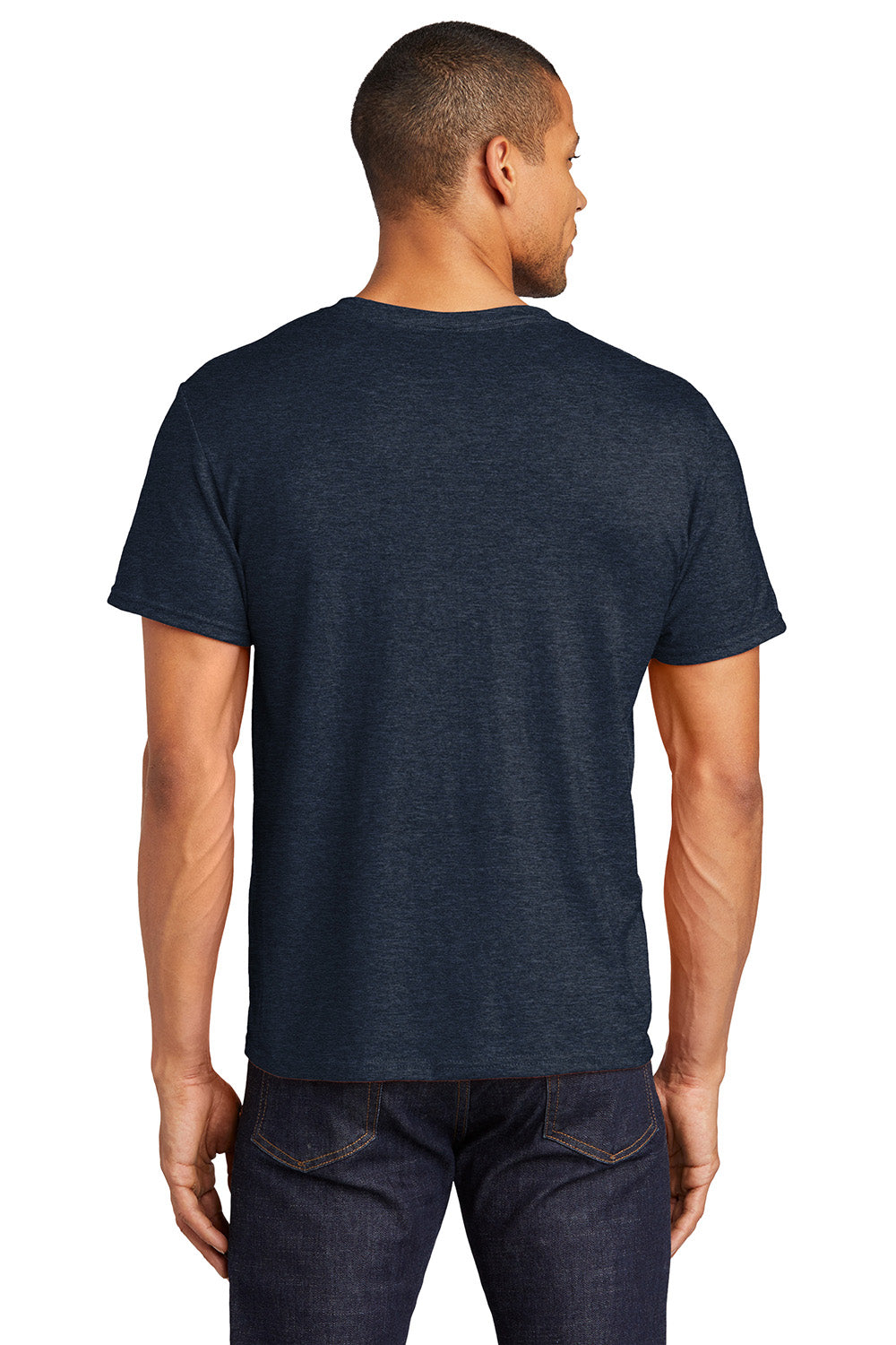 Jerzees 560MR/560M Mens Premium Blend Moisture Wicking Short Sleeve Crewneck T-Shirt Heather Indigo Blue Model Back