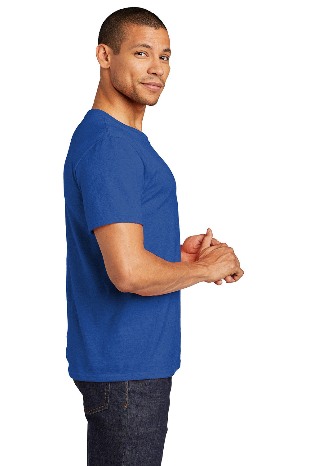 Jerzees 560MR/560M Mens Premium Blend Moisture Wicking Short Sleeve Crewneck T-Shirt Royal Blue Model Side