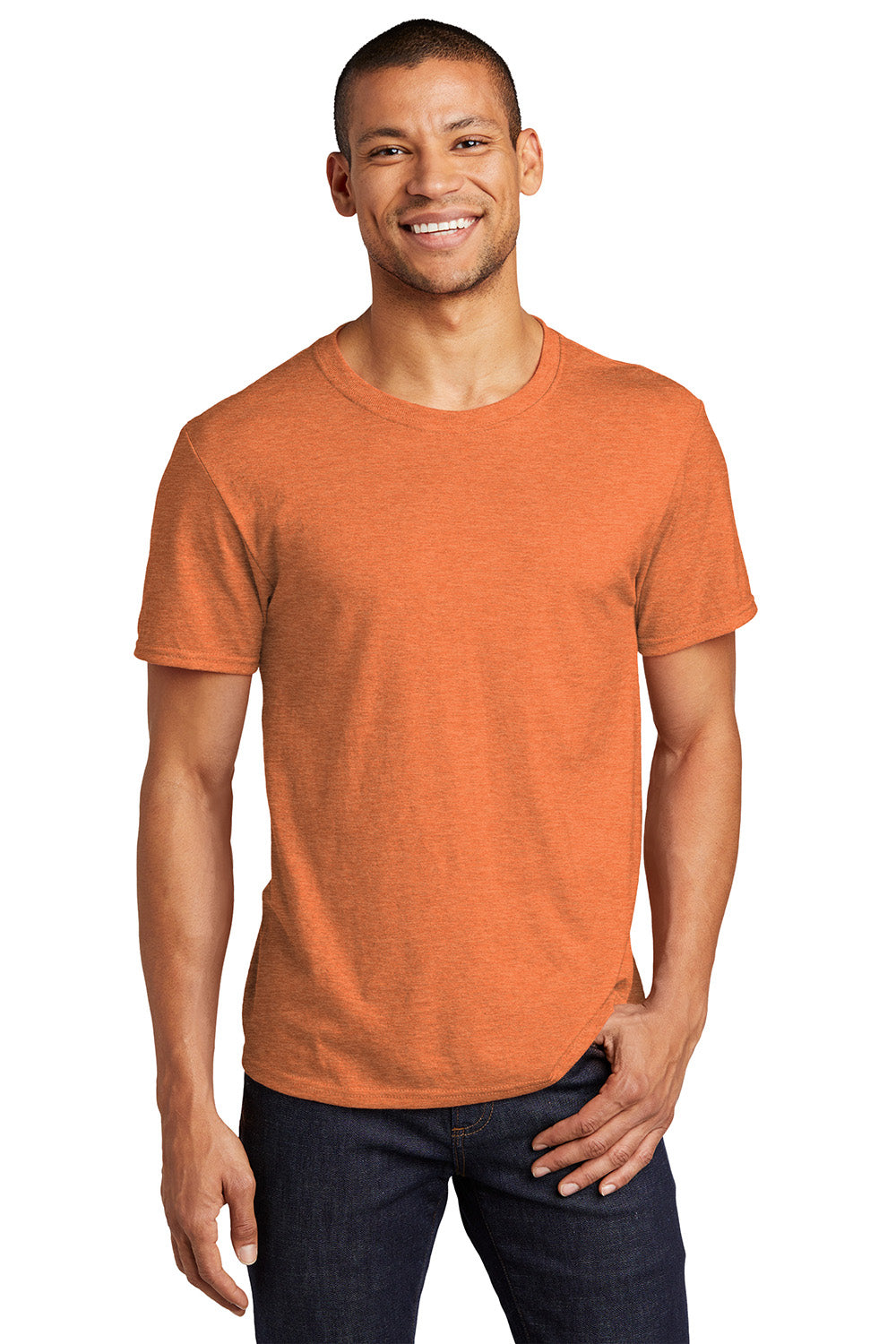 Jerzees 560MR/560M Mens Premium Blend Moisture Wicking Short Sleeve Crewneck T-Shirt Heather Vintage Orange Model Front