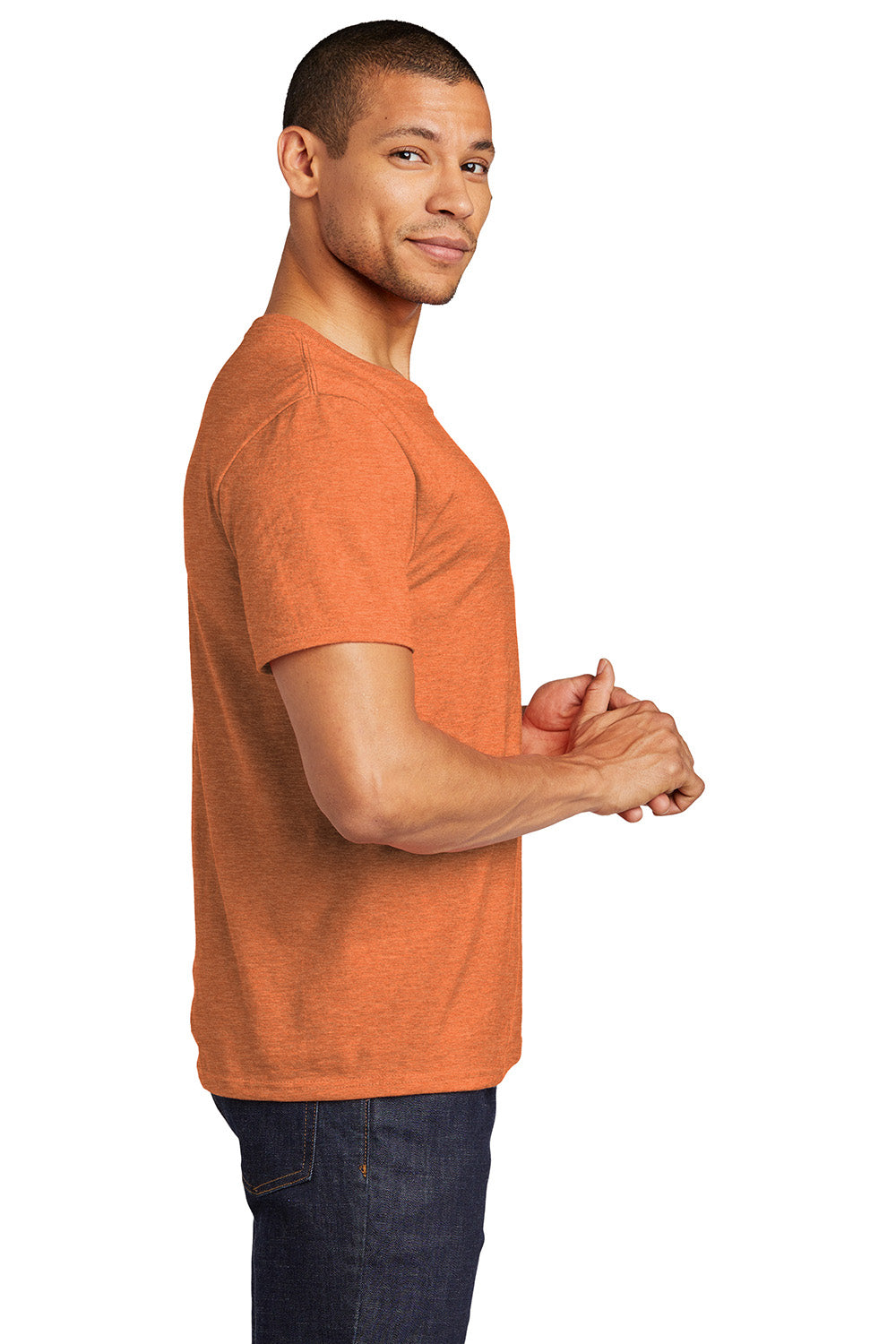 Jerzees 560MR/560M Mens Premium Blend Moisture Wicking Short Sleeve Crewneck T-Shirt Heather Vintage Orange Model Side