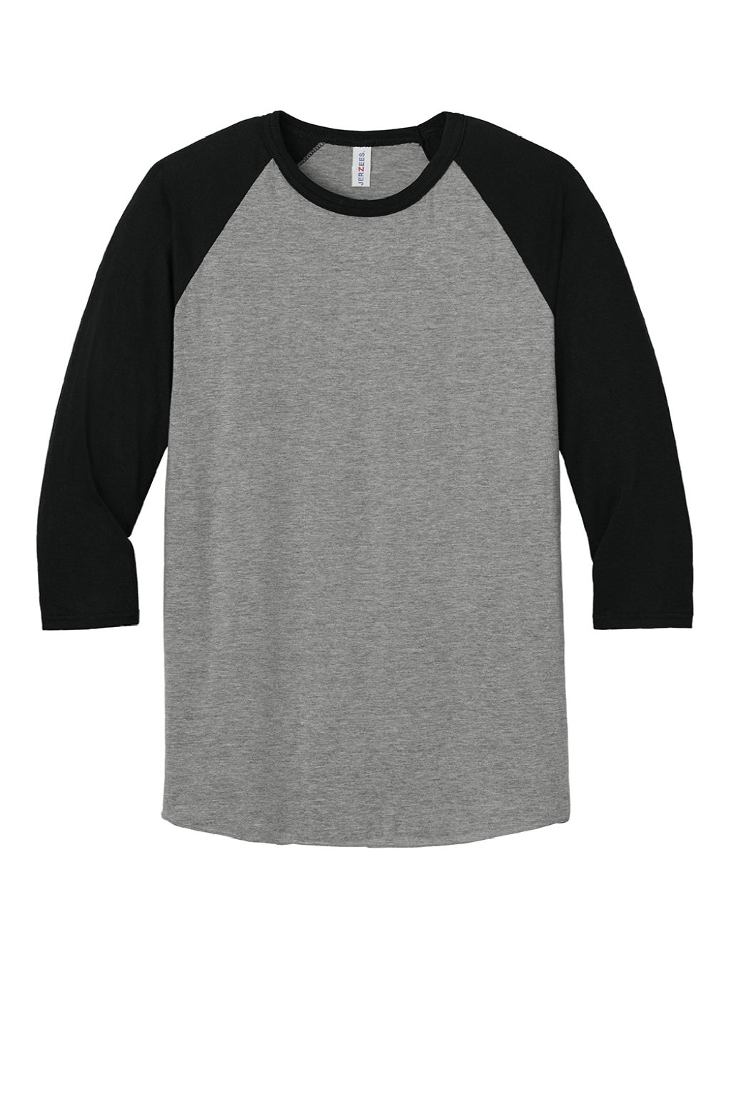 Jerzees 560RR Mens Premium Blend Baseball Moisture Wicking 3/4 Sleeve Crewneck T-Shirt Oxford Grey/Ink Black Flat Front