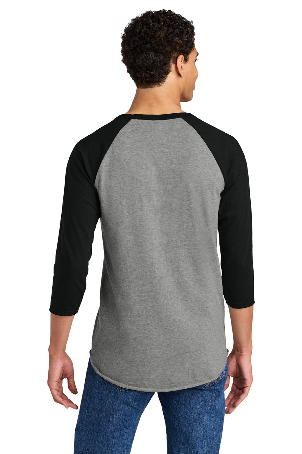 Jerzees 560RR Mens Premium Blend Baseball Moisture Wicking 3/4 Sleeve Crewneck T-Shirt Oxford Grey/Ink Black Model Back