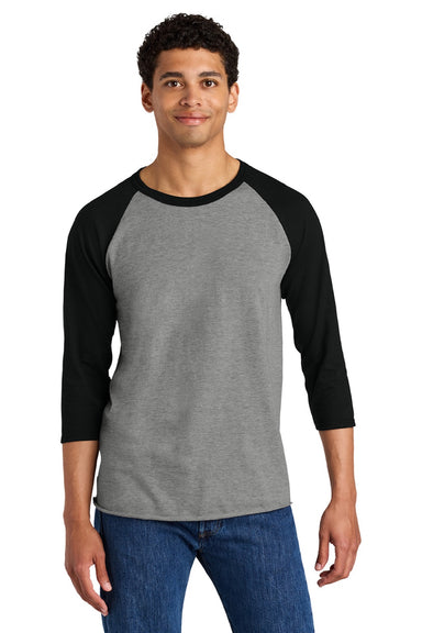 Jerzees 560RR Mens Premium Blend Baseball Moisture Wicking 3/4 Sleeve Crewneck T-Shirt Oxford Grey/Ink Black Model Front
