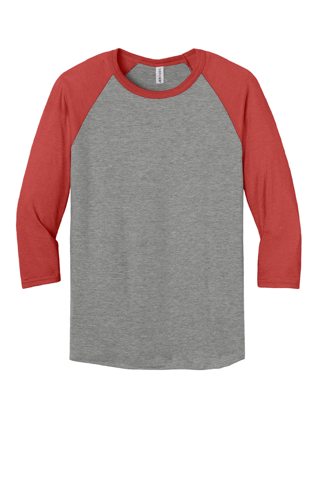 Jerzees 560RR Mens Premium Blend Baseball Moisture Wicking 3/4 Sleeve Crewneck T-Shirt Oxford Grey/Heather Fiery Red Flat Front