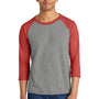 Jerzees Mens Premium Blend Baseball Moisture Wicking 3/4 Sleeve Crewneck T-Shirt - Oxford Grey/Heather Fiery Red - NEW