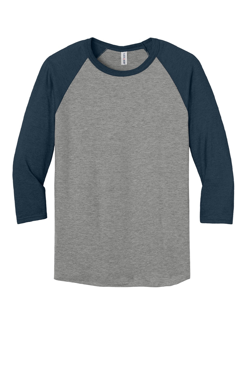 Jerzees 560RR Mens Premium Blend Baseball Moisture Wicking 3/4 Sleeve Crewneck T-Shirt Oxford Grey/Heather Indigo Blue Flat Front