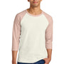 Jerzees Mens Premium Blend Baseball Moisture Wicking 3/4 Sleeve Crewneck T-Shirt - Heather Sweet Cream/Blush Pink