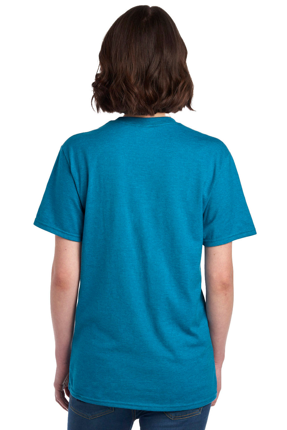 Jerzees 560MR/560M Mens Premium Blend Moisture Wicking Short Sleeve Crewneck T-Shirt Heather Digi Teal Blue Model Back