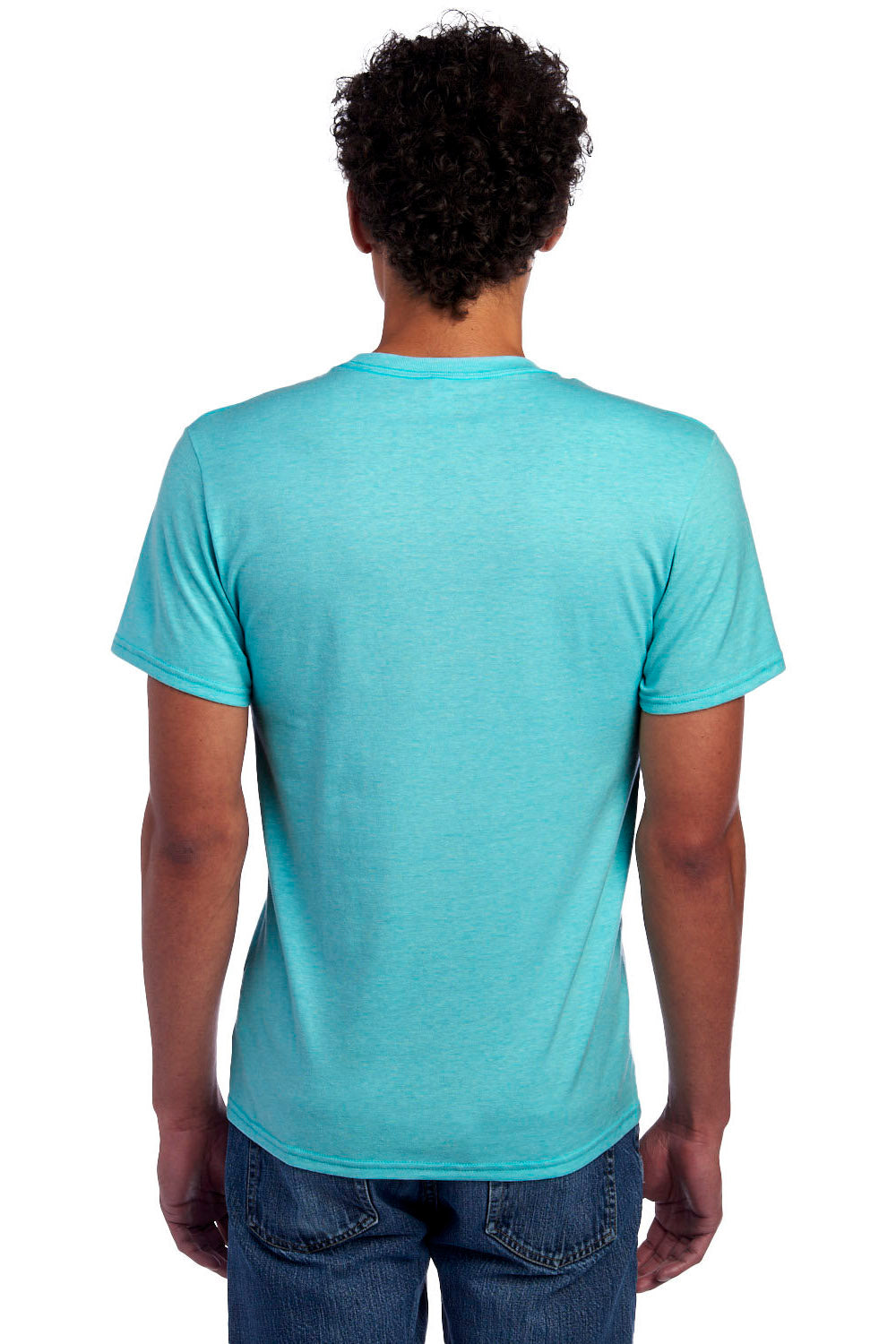 Jerzees 560MR/560M Mens Premium Blend Moisture Wicking Short Sleeve Crewneck T-Shirt Heather Aqua Model Back